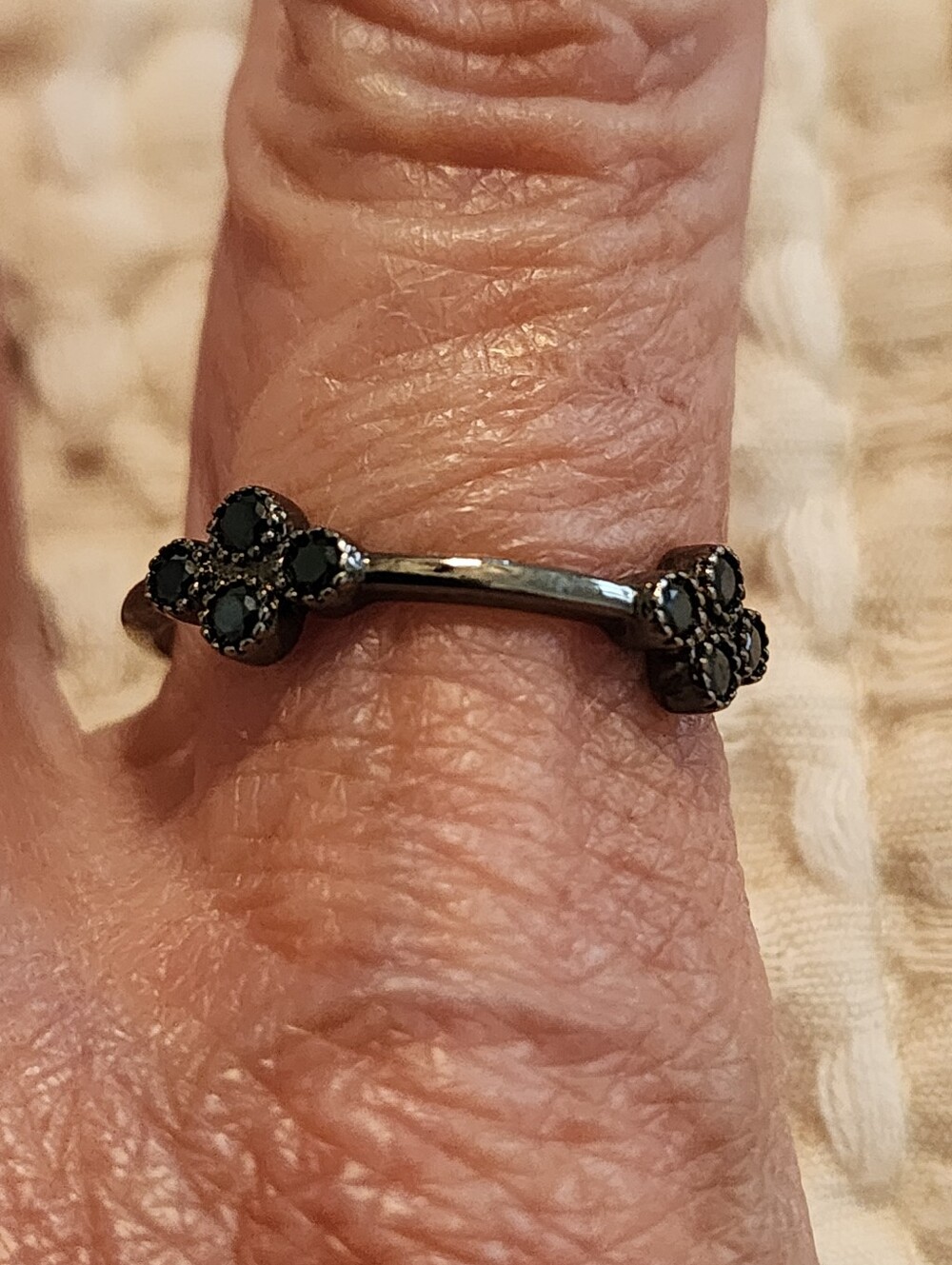 Freida Rothman Black Pave Clover Stacking Ring Sz 8 Sterling Silver